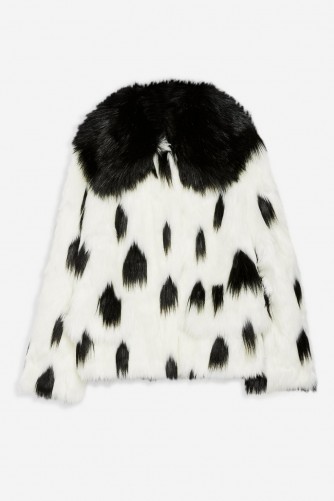 Topshop Dalmation Print Faux Fur Coat in Monochrome | black and white winter jacket