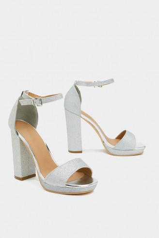 NASTY GAL Dance to the Music Glitter Heel in silver – party platforms