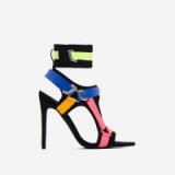 EGO Dive-In Pointed Cage Heel In Black Lycra ~ strappy colourblock heels