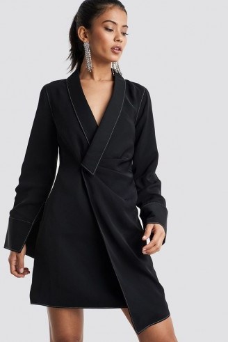 Hannalicious x NA-KD Draped Blazer Dress Black | evening jacket dresses - flipped