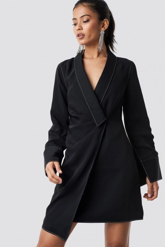Hannalicious x NA-KD Draped Blazer Dress Black | evening jacket dresses