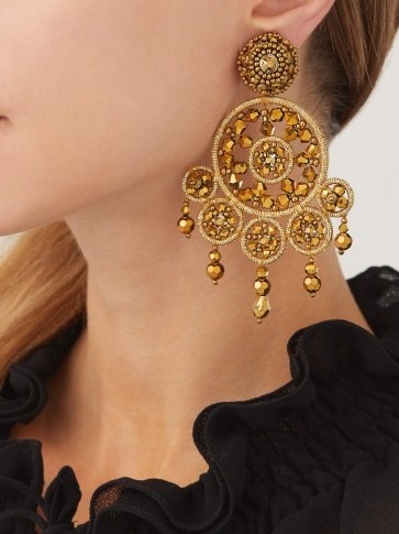 OSCAR DE LA RENTA Dreamcatcher gold-tone beaded clip-on earrings - flipped