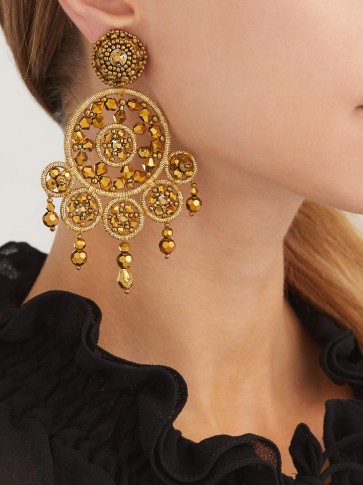 OSCAR DE LA RENTA Dreamcatcher gold-tone beaded clip-on earrings