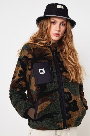 Carhartt WIP Janet Fleece Zip-Through Jacket in Green Multi | plush camo jackets - flipped