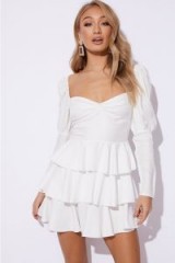 EMILY SHAK WHITE PUFF SLEEVE TIERED MINI DRESS ~ party dresses