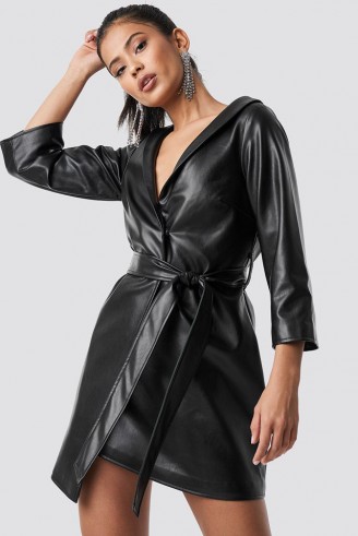 Hannalicious x NA-KD Faux Leather Blazer Dress Black | sassy LBD