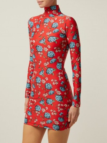 VETEMENTS Floral-print stretch-jersey mini dress red – high neck bodycon - flipped