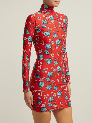 VETEMENTS Floral-print stretch-jersey mini dress red – high neck bodycon