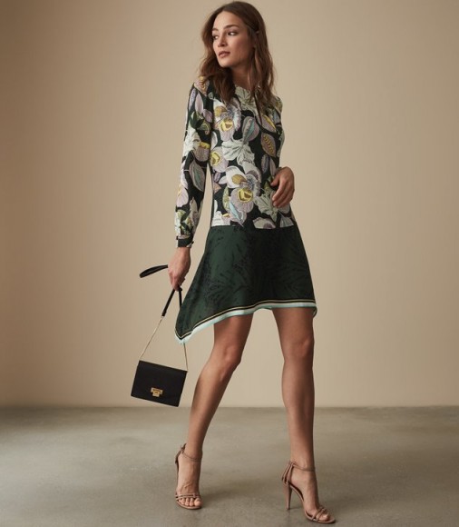 FLORAN FLORAL PRINTED DRESS in GREEN ~ effortless evening style