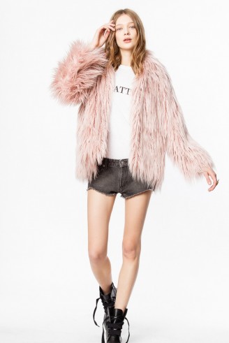 Zadig & Voltaire MANTEAU FRIDY in pink ~ long hair faux fur coat