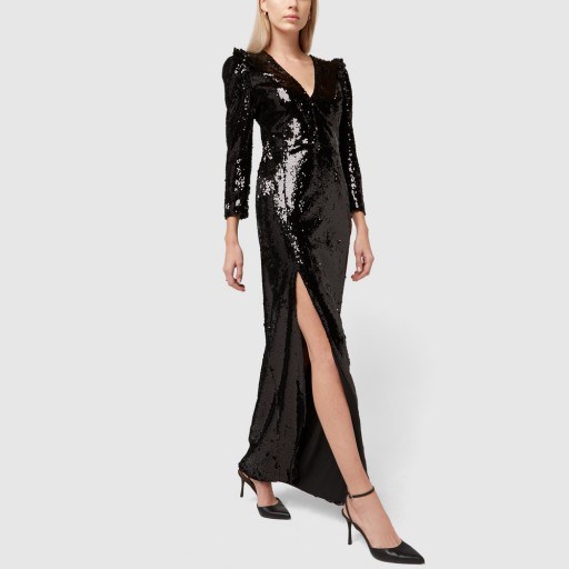 G. Label BRYSON SEQUIN DRESS in jet ~ black sequined event wear - flipped