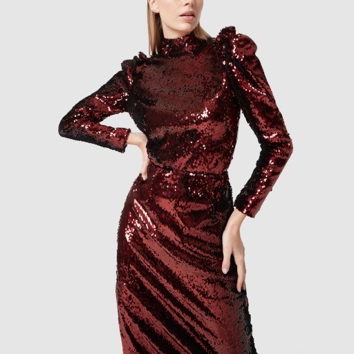 G. Label CHARLOTTE SEQUIN TOP in garnet ~ red ruffled sequined blouse - flipped