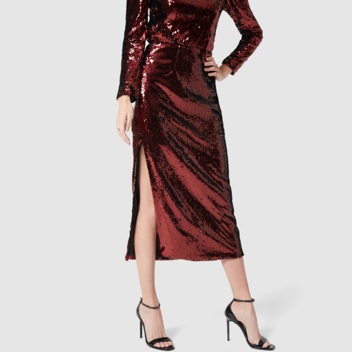 G. Label FLYNN SEQUIN SKIRT in garnet ~ red sequined event skirts - flipped