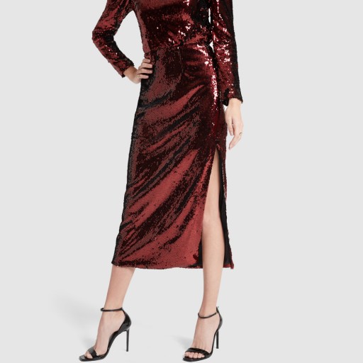 G. Label FLYNN SEQUIN SKIRT in garnet ~ red sequined event skirts