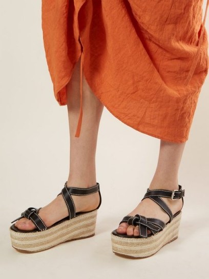 LOEWE Gate knotted black leather wedge sandals - flipped