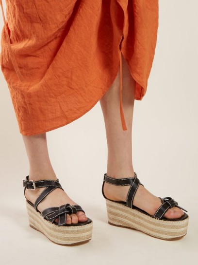 LOEWE Gate knotted black leather wedge sandals