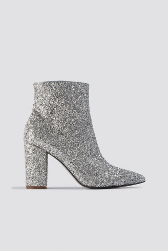 Linn Ahlborg x NA-KD Glitter Heel Boots Silver ~ glittering bootie