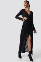 Hannalicious x NA-KD Glittery Long Sleeve Asymmetric Dress Black | shimmery party fashion
