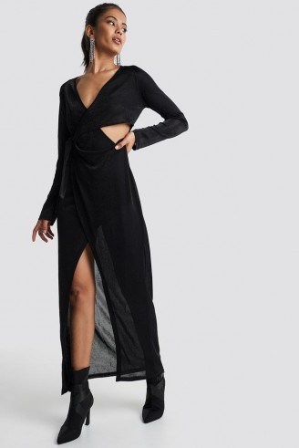 Hannalicious x NA-KD Glittery Long Sleeve Asymmetric Dress Black | shimmery party fashion - flipped