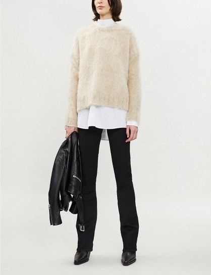 HELMUT LANG Brushed mohair-blend jumper in Beige Melange ~ luxe knitwear - flipped