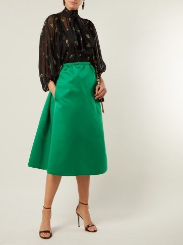 ROCHAS High-rise green duchess-satin midi skirt ~ back pleated skirts - flipped