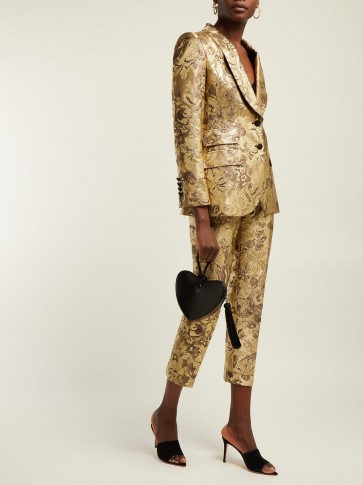 DOLCE & GABBANA High-rise gold floral-jacquard cropped trousers ~ luxury Italian pants