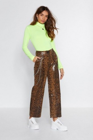NASTY GAL Hiss Independent Snake Pants – shiny trousers - flipped
