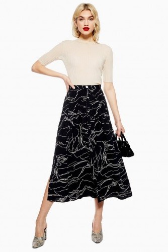 Topshop Horse Scribble Midi Skirt in Black | animal print skirts - flipped