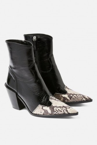 Topshop HOWDIE High Ankle Boots in Black| pointy snake detail toes - flipped