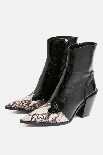 Topshop HOWDIE High Ankle Boots in Black| pointy snake detail toes