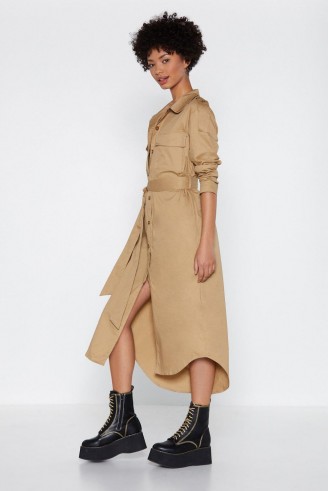 NASTY GAL I Need a Soldier Button-Down Dress in taupe – brown tone fashion