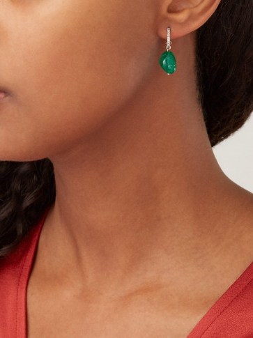 JADE JAGGER 18kt gold, emerald & diamond drop earrings ~ fine green gemstone jewellery - flipped