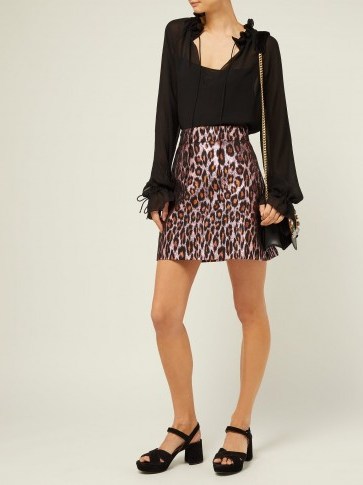 MIU MIU Leopard-brocade mini skirt in pink ~ luxe designer fashion - flipped