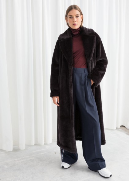& other stories Long Faux Fur Coat – brown / longline winter coats