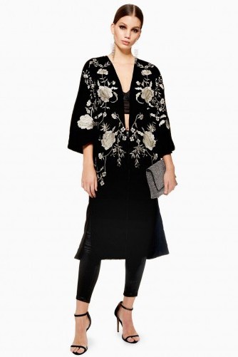 Topshop Longline Velvet Kimono in Black | floral kimonos - flipped