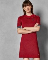 TED BAKER SABIE Lurex knitted dress in dark-red / silver thread knitwear