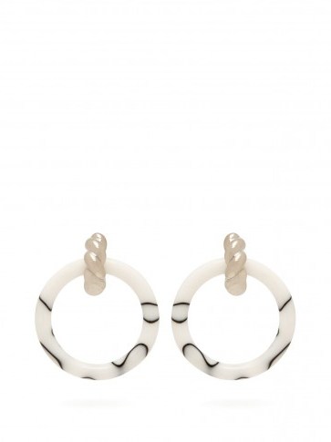 BALENCIAGA Marble-effect hoop earrings white & black – designer jewellery - flipped