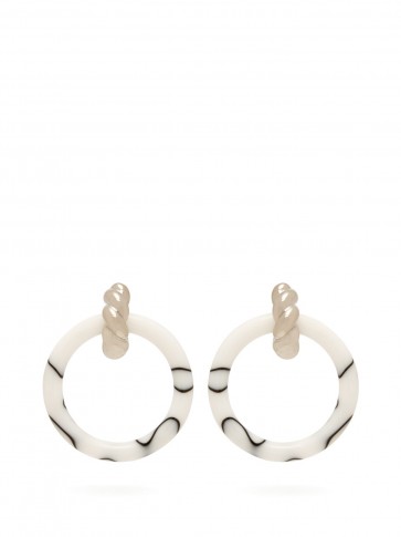BALENCIAGA Marble-effect hoop earrings white & black – designer jewellery