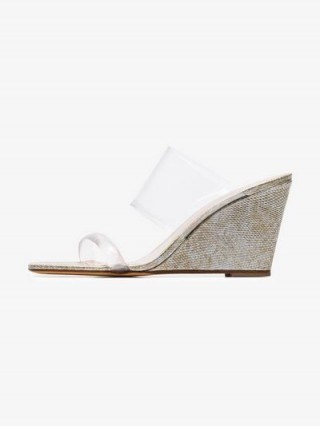 Maryam Nassir Zadeh Olympia XX Snakeskin Effect Leather PVC Wedges | clear strap wedge shoes - flipped