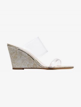 Maryam Nassir Zadeh Olympia XX Snakeskin Effect Leather PVC Wedges | clear strap wedge shoes