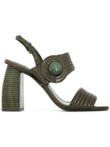 MERCEDES CASTILLO Marne green patent-leather sandals ~ thick strap & chunky heel shoes