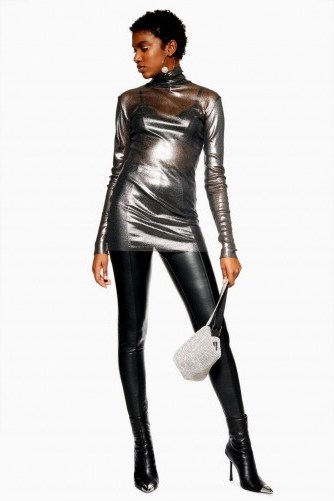 Topshop Metallic Funnel Neck Top in Silver - flipped