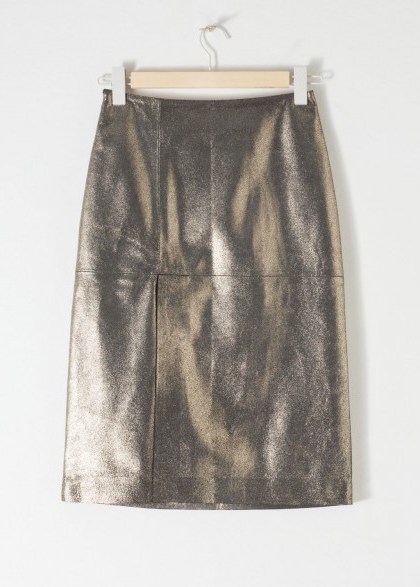 & other stories Metallic Leather Pencil Skirt – gold / luxury fashion - flipped
