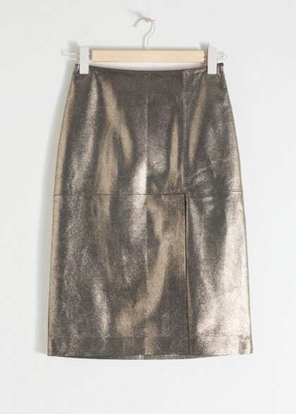 & other stories Metallic Leather Pencil Skirt – gold / luxury fashion