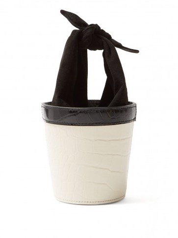 STAUD Mini Britt ivory and black crocodile-effect leather bucket bag ~ small monochrome bags - flipped