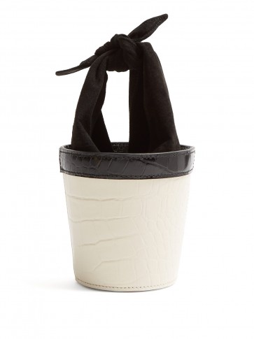 STAUD Mini Britt ivory and black crocodile-effect leather bucket bag ~ small monochrome bags