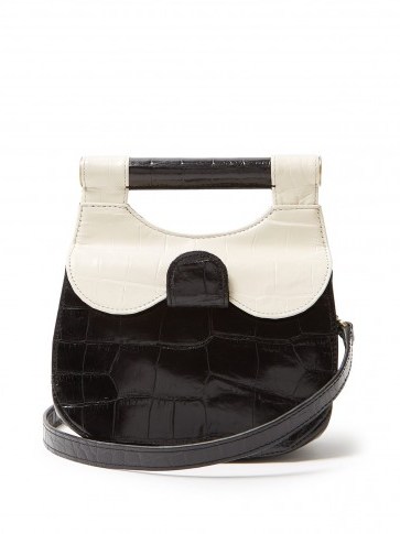 STAUD Mini Madeline ivory and black leather cross-body bag ~ small retro monochrome bags - flipped