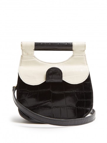 STAUD Mini Madeline ivory and black leather cross-body bag ~ small retro monochrome bags