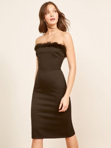 Reformation Minka Dress in Black | faux fur trimmed LBD - flipped