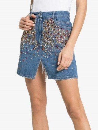 Miu Miu Studded Denim Mini Skirt | jewelled studs - flipped